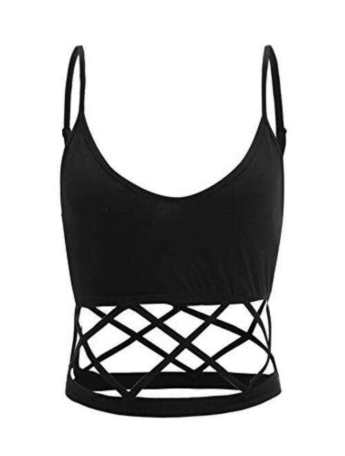 SheIn Women's Sexy Straps Sleeveless Cutout Crisscross Zipper Crop Cami Tank Top