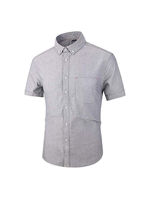 Xalutec Dress Shirts for Men, Mens Dress Shirts Casual Slim Fit Short Sleeve Cotton Solid Button Down Shirts