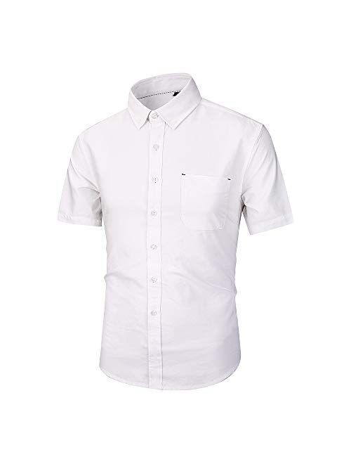 Xalutec Dress Shirts for Men, Mens Dress Shirts Casual Slim Fit Short Sleeve Cotton Solid Button Down Shirts