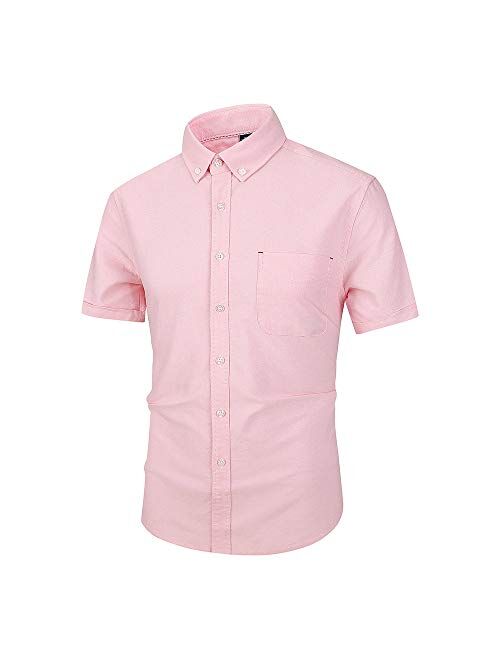 Xalutec Dress Shirts for Men, Mens Dress Shirts Casual Slim Fit Short Sleeve Cotton Solid Button Down Shirts