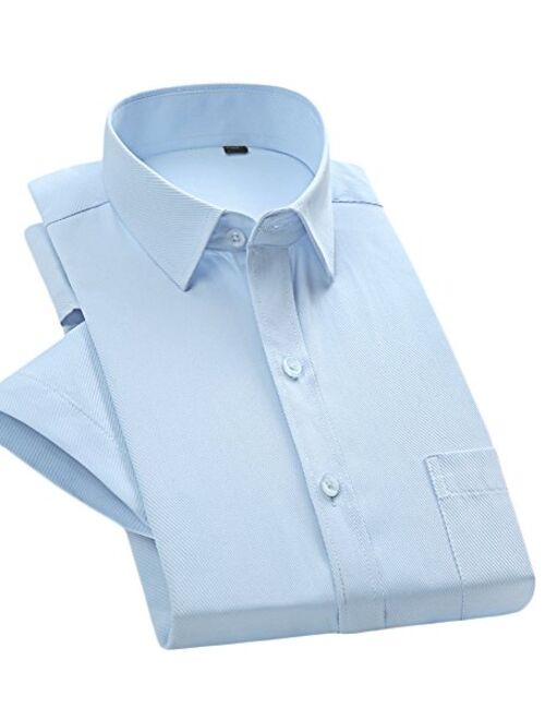 X&F Men's Lapel Short Sleeve Slim Fit Dress Shirt Office Business Shirts