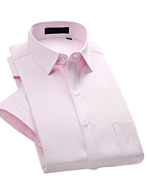 X&F Men's Lapel Short Sleeve Slim Fit Dress Shirt Office Business Shirts