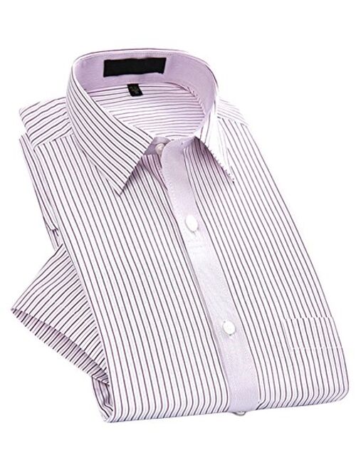 X&F Men's Lapel Short Sleeve Slim Fit Dress Shirt Office Business Shirts