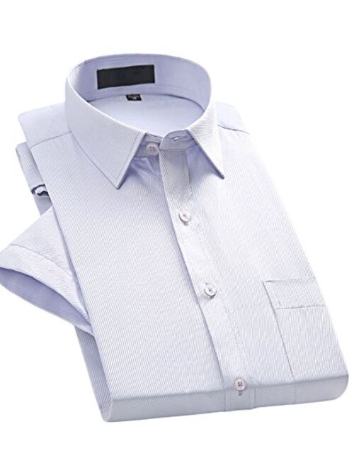 X&F Men's Lapel Short Sleeve Slim Fit Dress Shirt Office Business Shirts