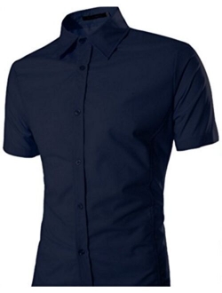 Manlike Men's Slim Fit Short Sleeve Dress Shirt