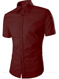 Manlike Men's Slim Fit Short Sleeve Dress Shirt