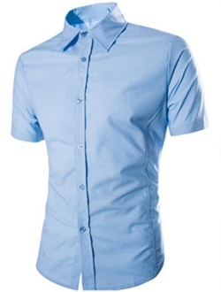 Manlike Men's Slim Fit Short Sleeve Dress Shirt