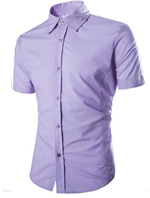 Manlike Men's Slim Fit Short Sleeve Dress Shirt