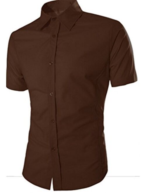 Manlike Men's Slim Fit Short Sleeve Dress Shirt