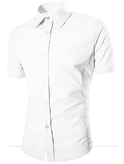 Manlike Men's Slim Fit Short Sleeve Dress Shirt