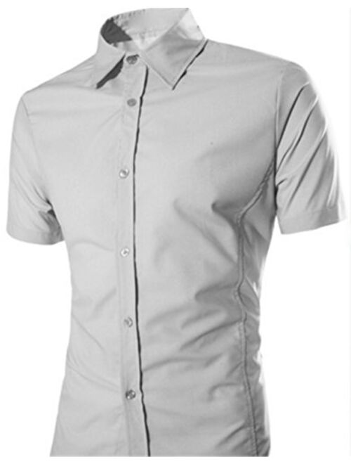 Manlike Men's Slim Fit Short Sleeve Dress Shirt