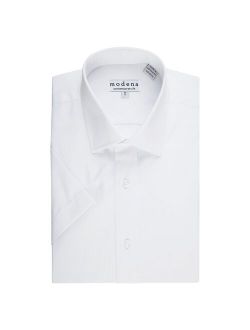 Modena Men's M300LDSS Slim Fit Short Sleeve Cotton Blend Solid Dress Shirt - White - 18