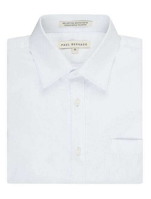 Paul Bernado Boy's 2203 Slim Fit Short Sleeve Pique Design Dress Shirt - White - 8