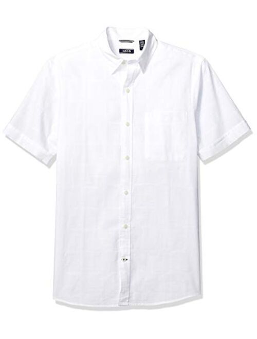 IZOD Men's Saltwater Short Sleeve Windowpane Button Down Shirt