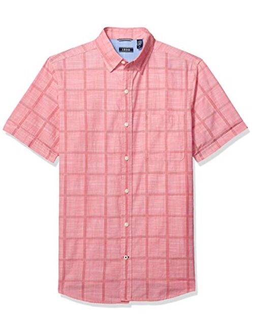 IZOD Men's Saltwater Short Sleeve Windowpane Button Down Shirt