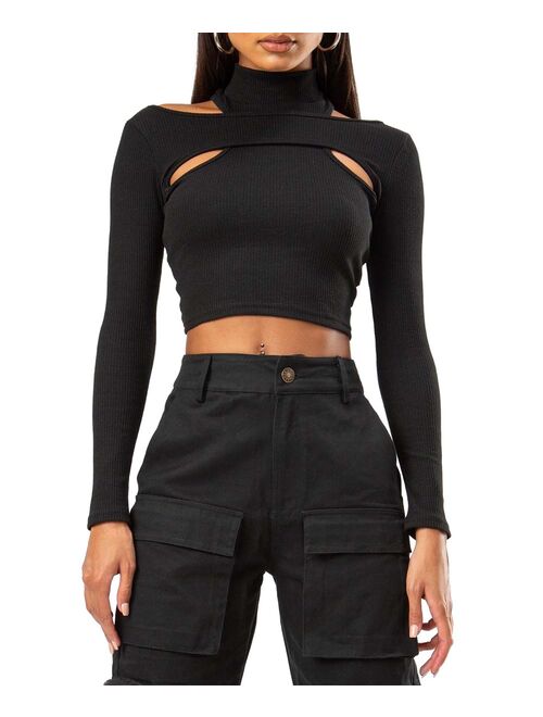 AQE Fashion | Black Cutout-Accent Mock Neck Top - Women