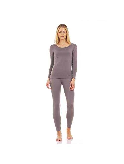 Thermajane Womens Scoop Neck Thermal Underwear Ultra Soft Long Johns Set with Fleece Lined