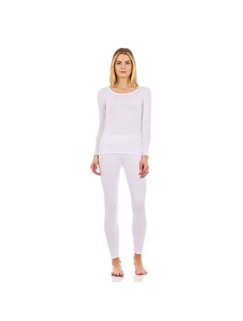 Thermajane Womens Scoop Neck Thermal Underwear Ultra Soft Long Johns Set with Fleece Lined