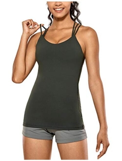 Women's Strappy Back Yoga Tank Tops Built in Shelf Bra Sports Camisole Long Workout Shirts Activewear