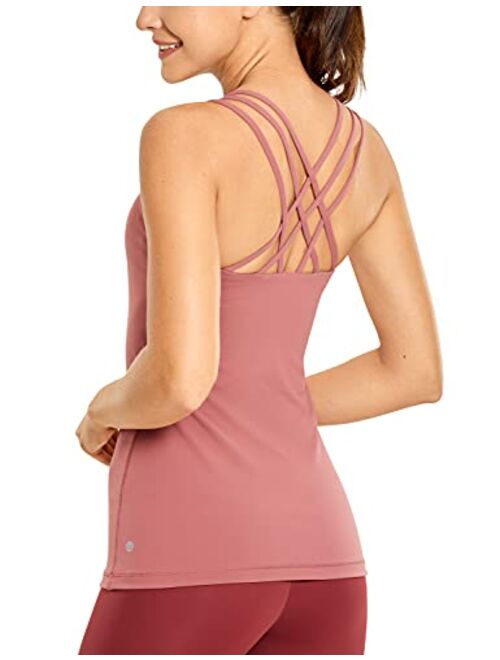 CRZ YOGA Women's Strappy Back Yoga Tank Tops Built in Shelf Bra Sports Camisole Long Workout Shirts Activewear