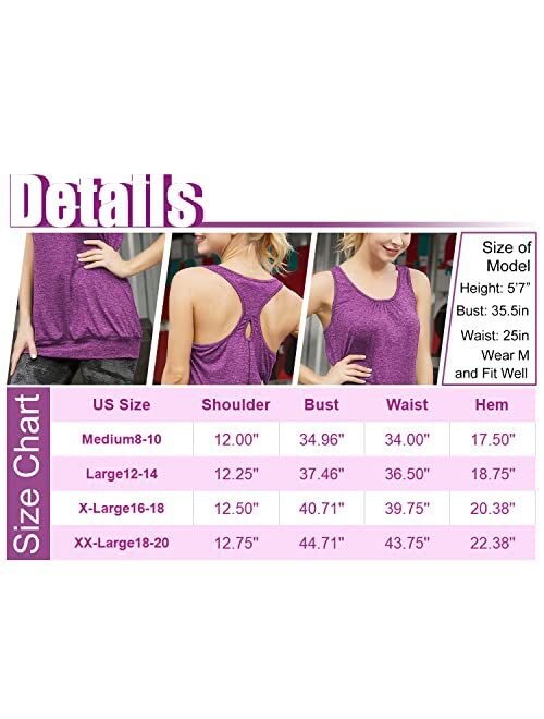 Helloacc Womens Scoop Neck Sleeveless Loose Fit Sport Racerback Workout Tank Top