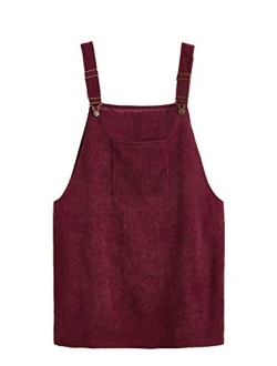 Women's Plus Size Pocket Front Adjustable Straps Corduroy Pinafore Short Dress