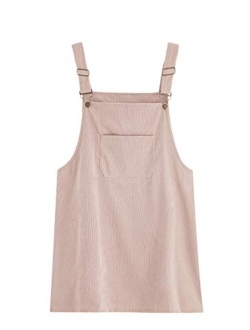 Women's Plus Size Pocket Front Adjustable Straps Corduroy Pinafore Short Dress