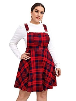 Women's Plus Size Pocket Front Adjustable Straps Corduroy Pinafore Short Dress