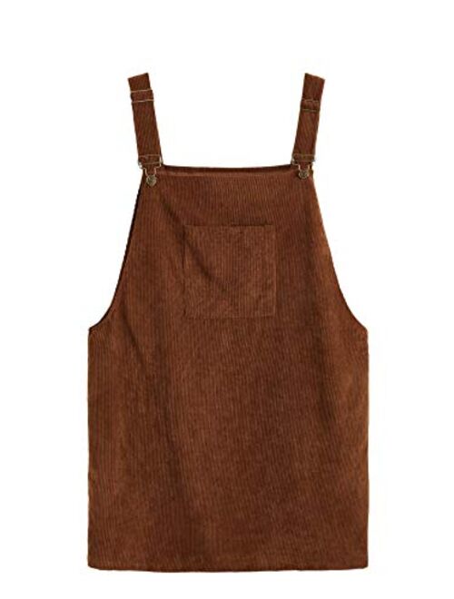 Romwe Women's Plus Size Pocket Front Adjustable Straps Corduroy Pinafore Short Dress