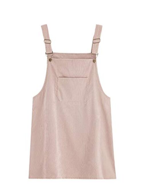 Romwe Women's Plus Size Pocket Front Adjustable Straps Corduroy Pinafore Short Dress