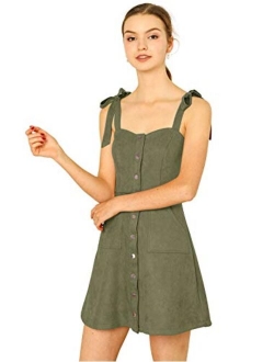 Women's Overalls Faux Suede a Line Short Pinafore Button Up Overall Dress