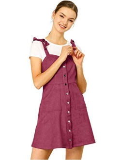 Women's Overalls Faux Suede a Line Short Pinafore Button Up Overall Dress