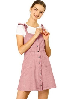 Women's Overalls Faux Suede a Line Short Pinafore Button Up Overall Dress