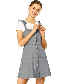 Women's Overalls Faux Suede a Line Short Pinafore Button Up Overall Dress