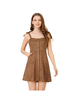 Women's Overalls Faux Suede a Line Short Pinafore Button Up Overall Dress