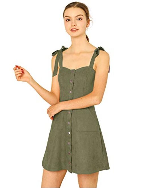 Allegra K Women's Overalls Faux Suede a Line Short Pinafore Button Up Overall Dress