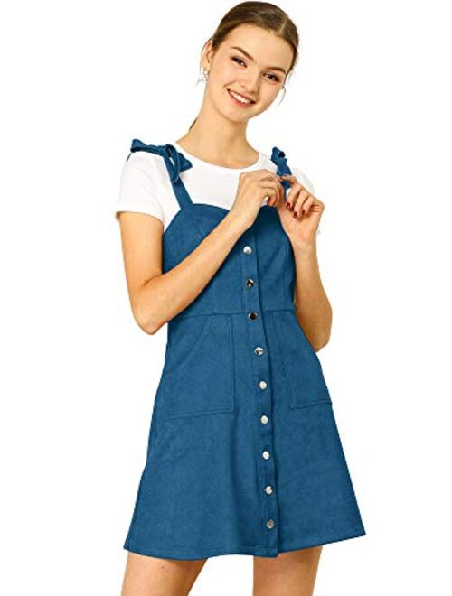 Allegra K Women's Overalls Faux Suede a Line Short Pinafore Button Up Overall Dress