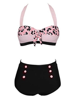 Bslingerie Women Retro Vintage Push Up High Waisted Bikini Swimsuit Plus Size