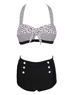 Bslingerie Women Retro Vintage Push Up High Waisted Bikini Swimsuit Plus Size