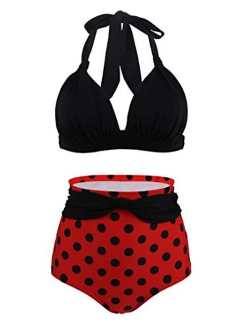 Bslingerie Women Retro Vintage Push Up High Waisted Bikini Swimsuit Plus Size