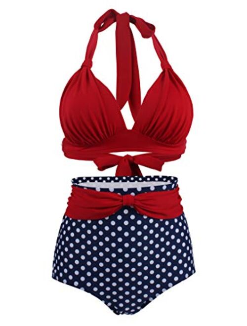 Bslingerie Women Retro Vintage Push Up High Waisted Bikini Swimsuit Plus Size