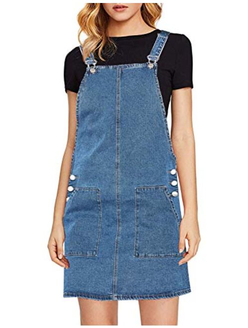 luvamia Women's Casual Straps Denim Overall Pinafore Dress with Pocket