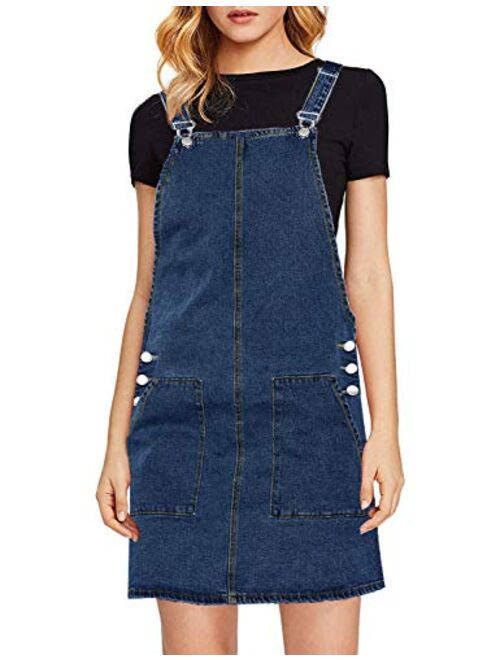 luvamia Women's Casual Straps Denim Overall Pinafore Dress with Pocket