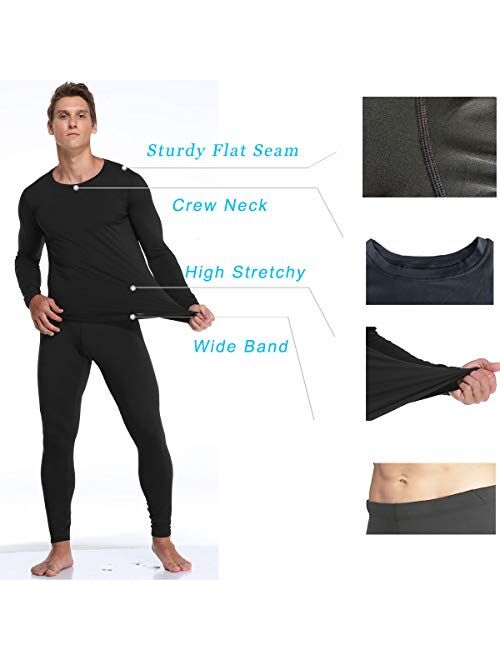 Mens Thermal Underwear Set with Lightweight Ultra Soft Fleece Lined,Long John Set, Moisture-Wicking Skiing Base Layer