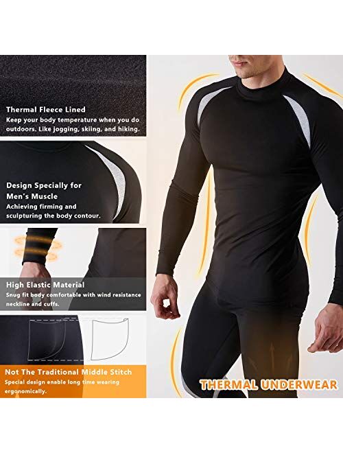 Men's Thermal Top and Bottom Set Underwear Long Johns Base Layer with Soft Fleece Lined