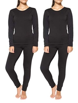 Real Essentials 4 Piece: Womens Thermal Underwear Set - Thermal Underwear for Women Fleece Lined Top & Bottom Long Johns