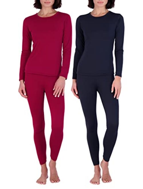 Real Essentials 4 Piece: Womens Thermal Underwear Set - Thermal Underwear for Women Fleece Lined Top & Bottom Long Johns