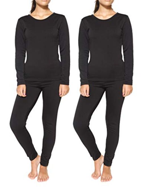 Real Essentials 4 Piece: Womens Thermal Underwear Set - Thermal Underwear for Women Fleece Lined Top & Bottom Long Johns