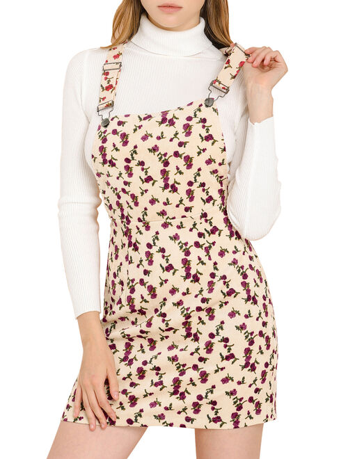 Allegra K Junior's Adjustable Strap Pinafore Floral Bib Overalls Dress