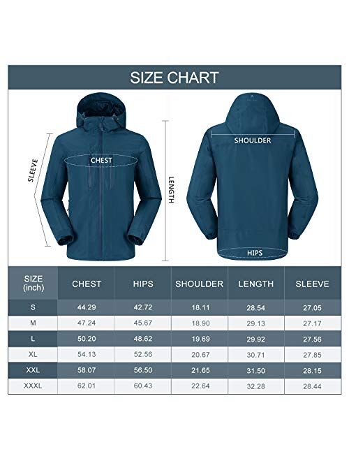 CAMEL CROWN Men's Rain Jacket Waterproof Windbreaker Hooded Rain Coat Shell for Outdoor Hiking Climbing Traveling